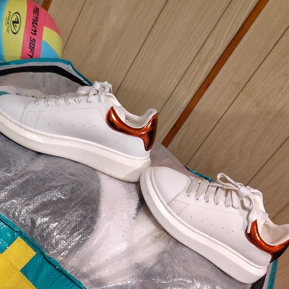 Alexander McQueen Women's Sneakers in White and Metallic Orange - Picture 3 of 4
